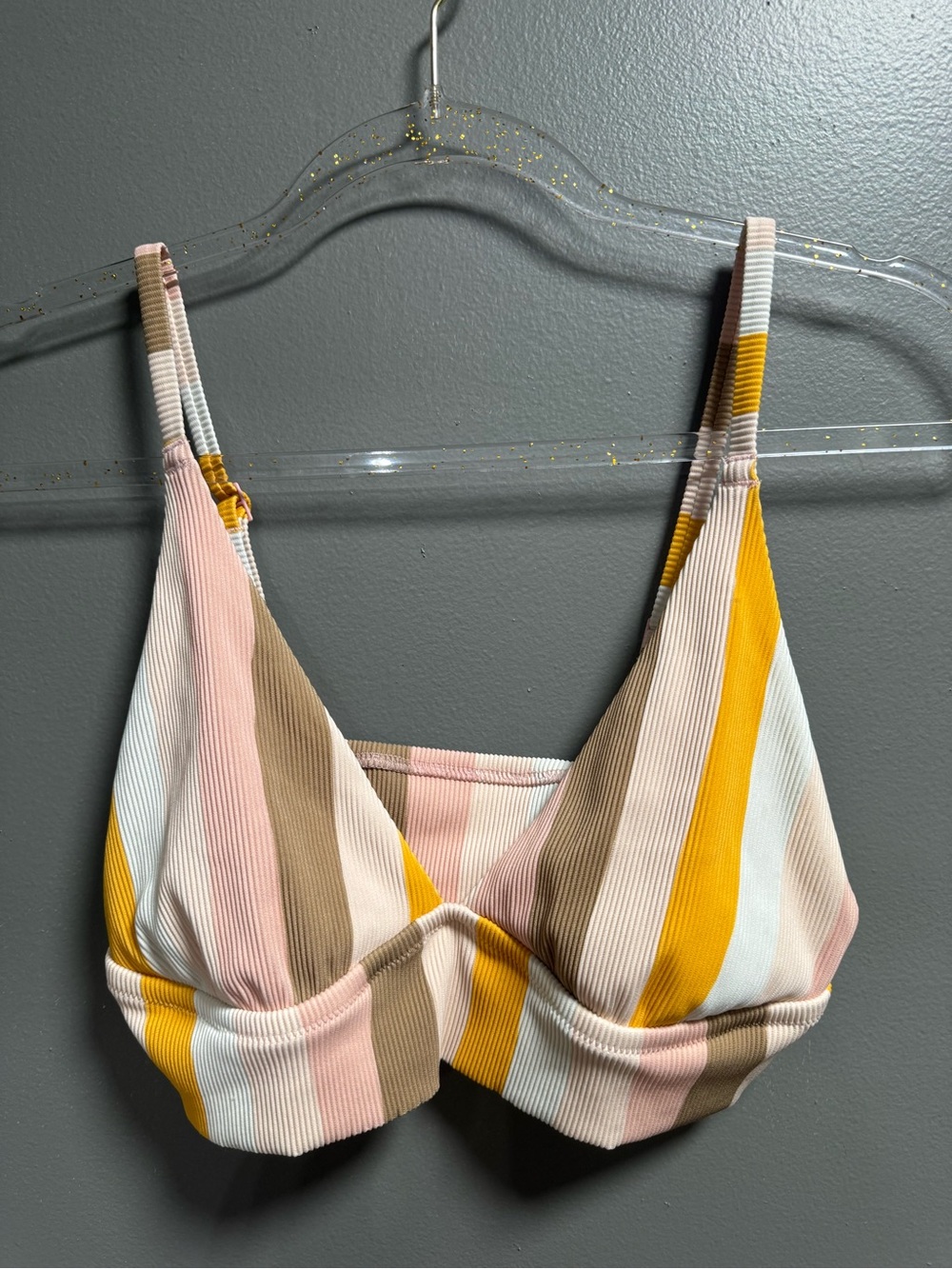 AERIE Ribbed Longline Triangle Bikini Top Striped L